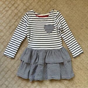 NFS.  Mini Boden heart and stripe dress white and navy size 2-3 EUC